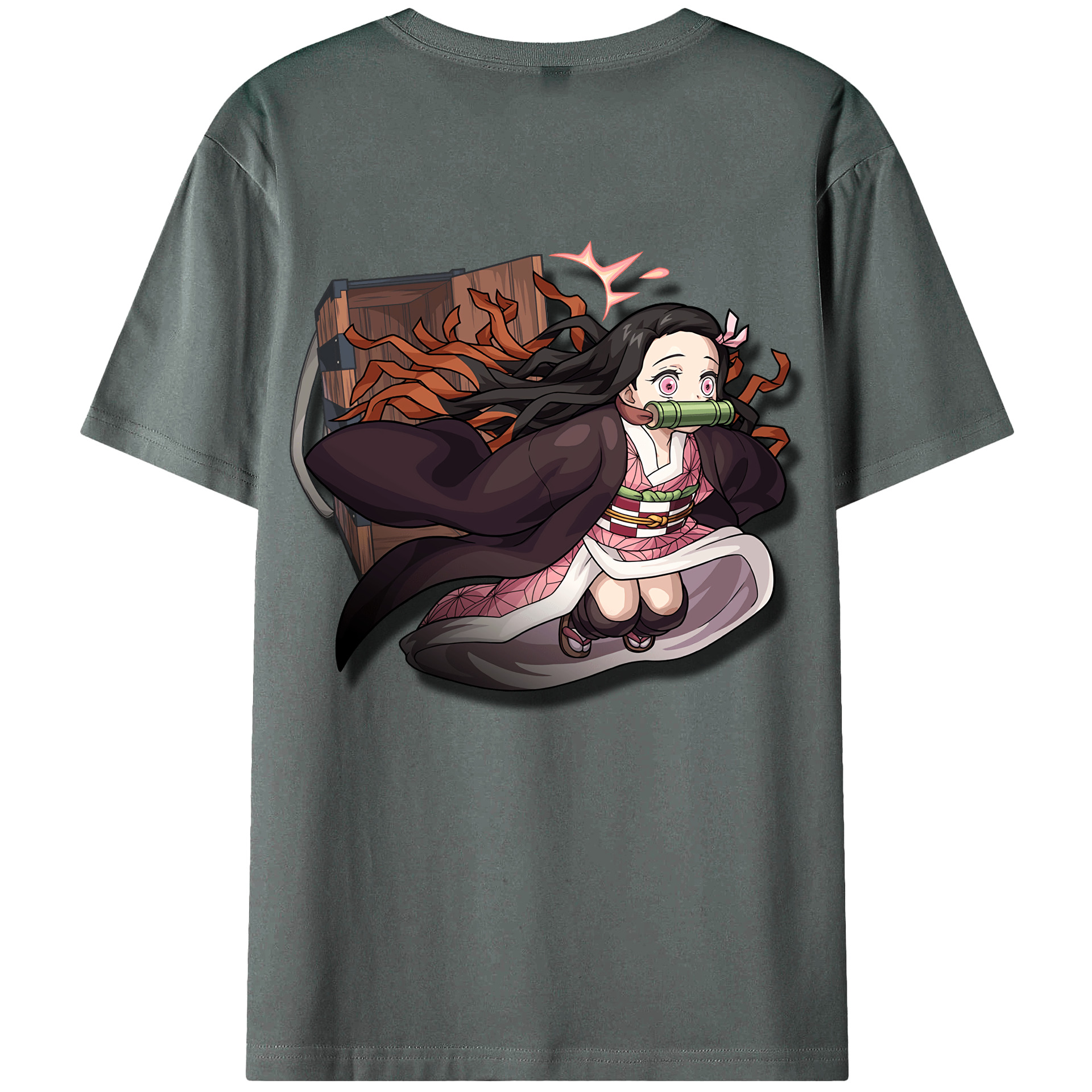 （画像用） 鬼滅の刃（きめつのやいば）竈門 禰󠄀豆子／かまど ねずこ Kamado Nezuko 綿100％ メンズ半袖Tシャツ（バックプリント） 通気性